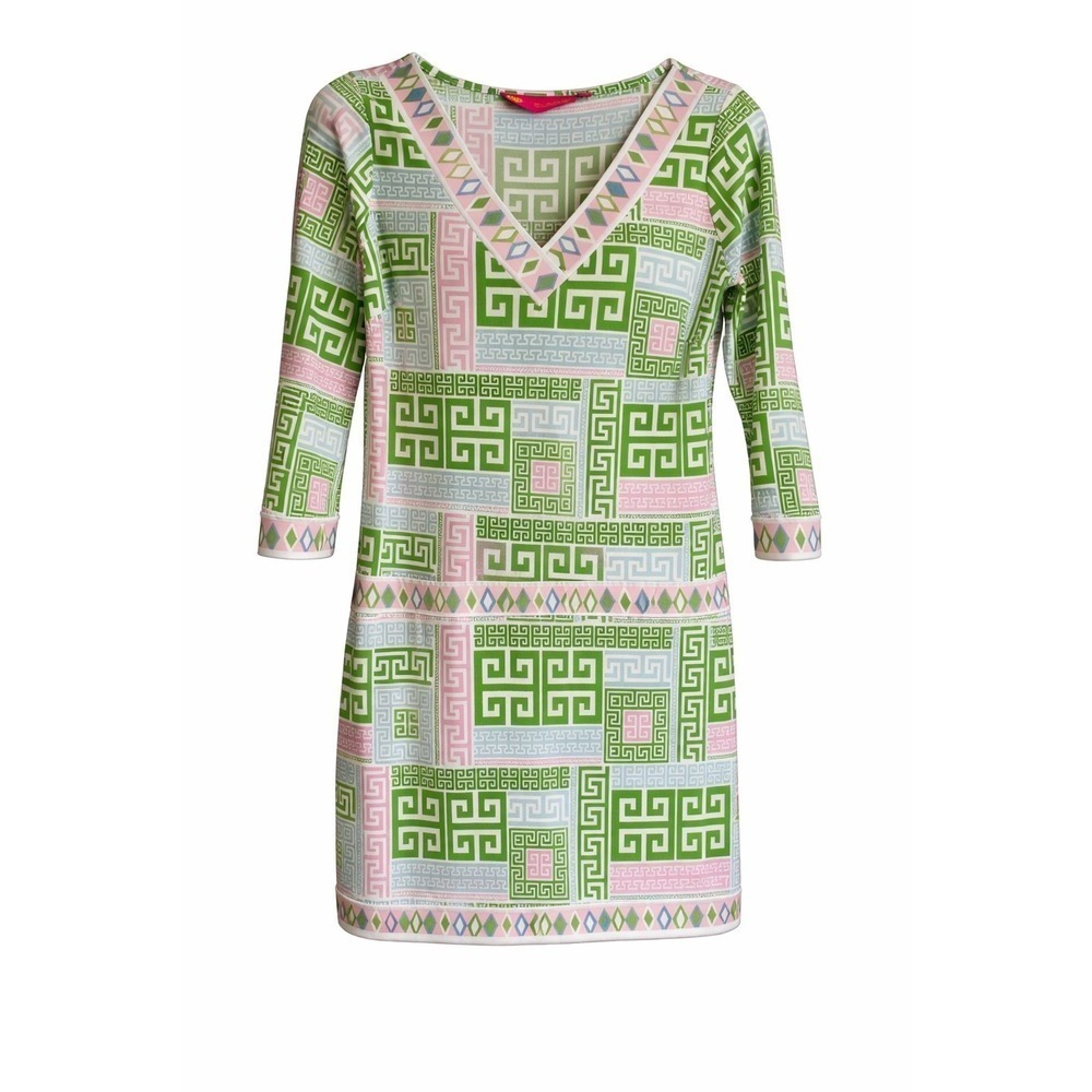 Macbeth Margaret Josephs Geometric Dress XS Green Pink 60s Mod Palm Beach Preppy